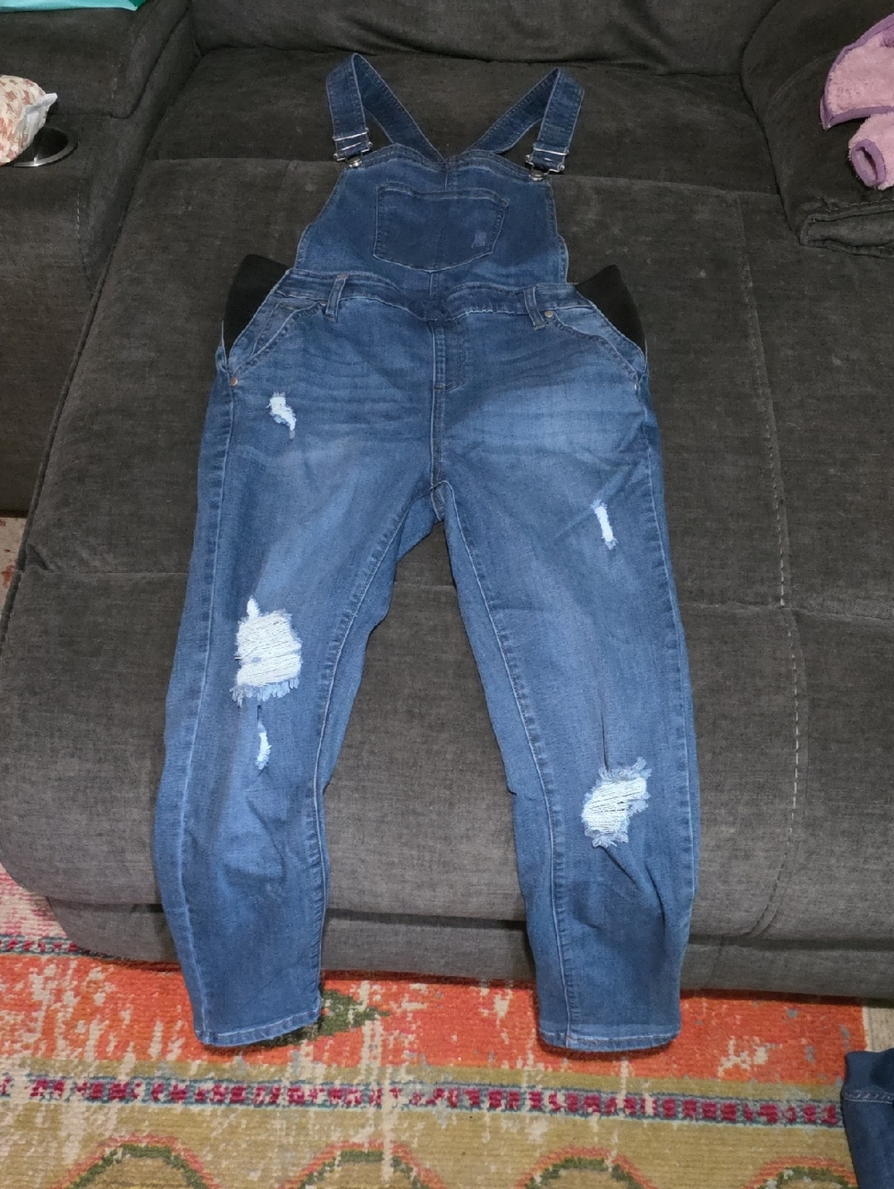 Harper Grey Faded Denim Overalls - Blue